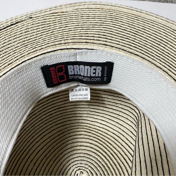 Broner Ladies Yacht Club Big Brim Fedora One Size Cream & Black - Picture 2 of 13